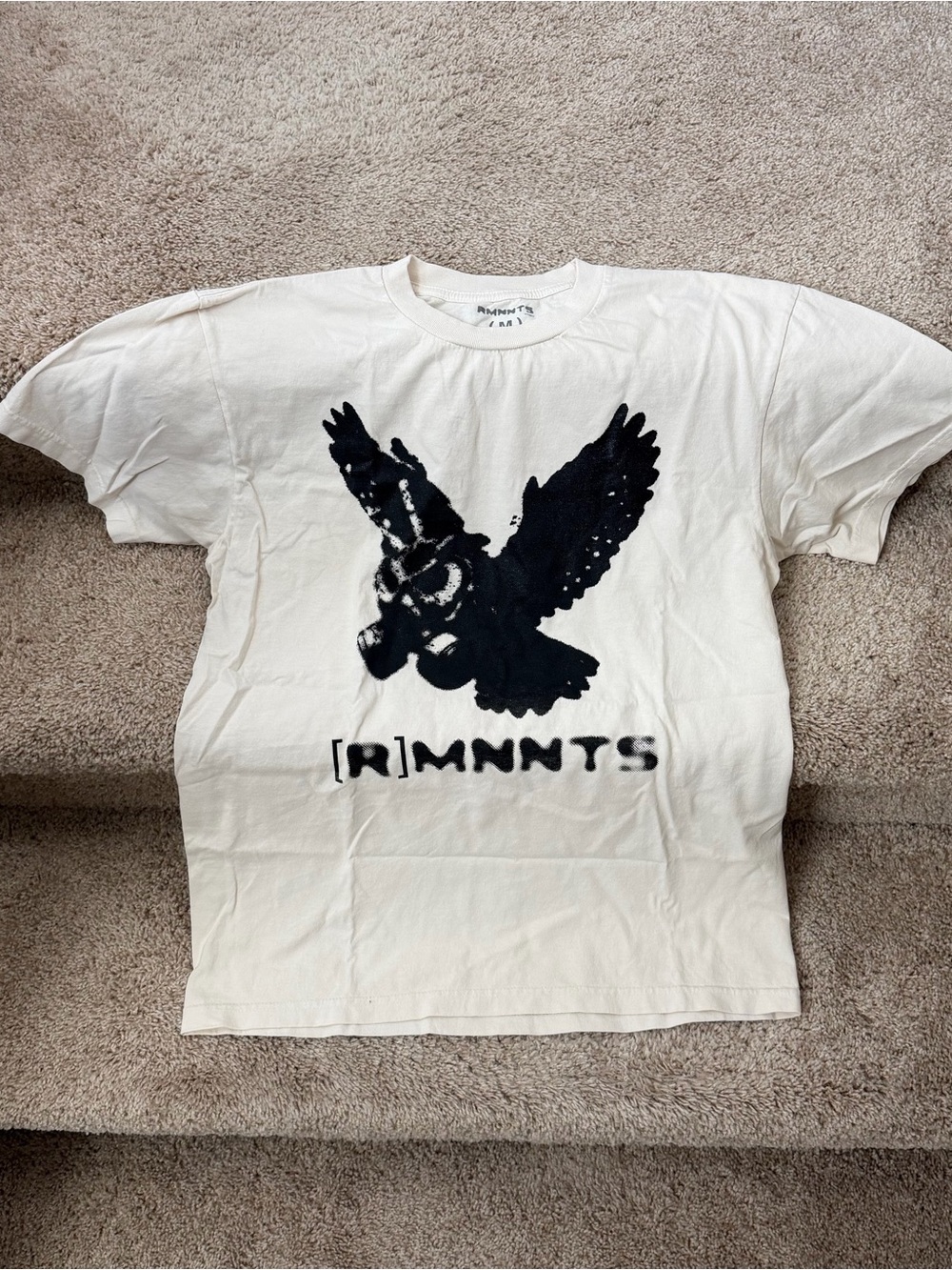 White Graphic Short Sleeve Tee with Black Eagle Motif